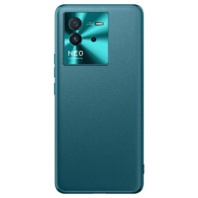Pour le boîtier de couverture de lentille métallique vivo iQOO Neo6 Impact Resistant Mobile Phone Case Textured PU Leather Coated TPU - Bleu