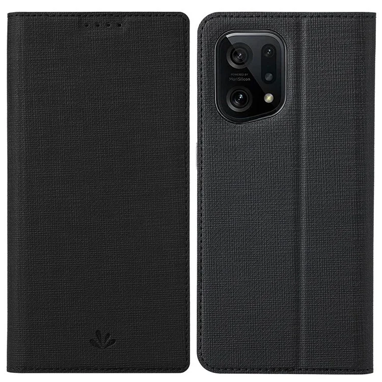 Serie Vili DMX Para Oppo Find X5 PU Case de Teléfono de Cuero, Portada de Soporte de Tarjetas Cubierta Protectora a Prueba de Choques - Negro