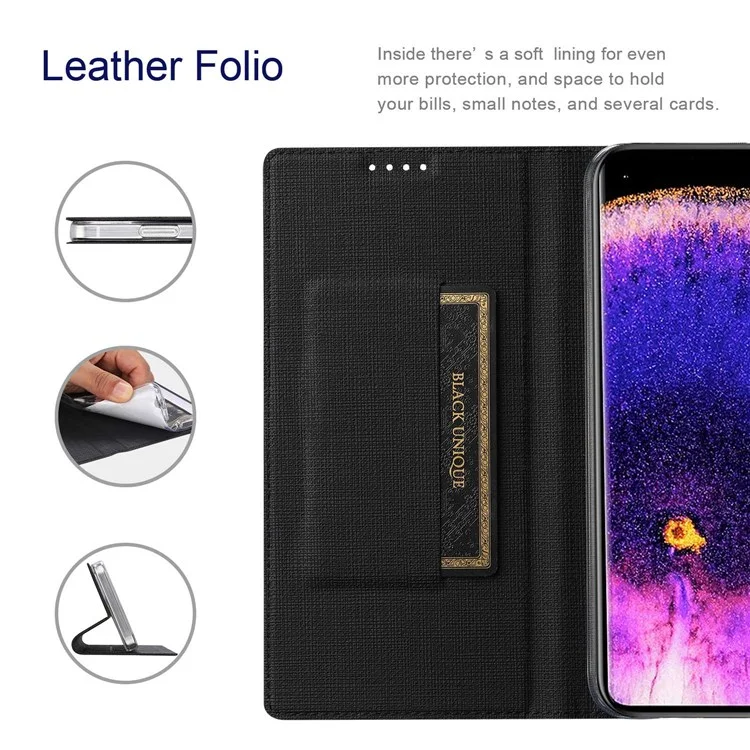 Serie Vili DMX Para Oppo Find X5 PU Case de Teléfono de Cuero, Portada de Soporte de Tarjetas Cubierta Protectora a Prueba de Choques - Negro