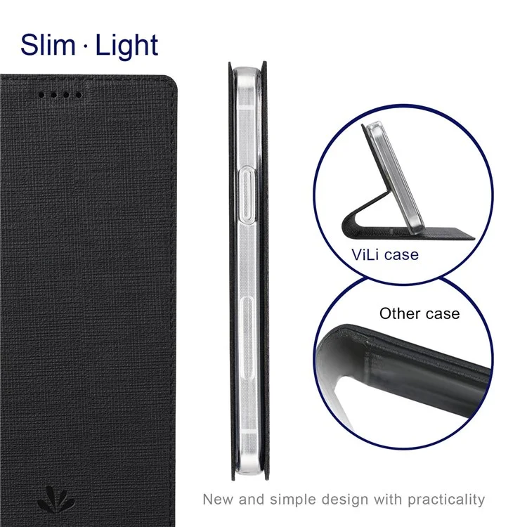 VILI DMX Series per Oppo Find X5 Custodia in pelle PU, supporto porta card, protettiva antiurto - Nero