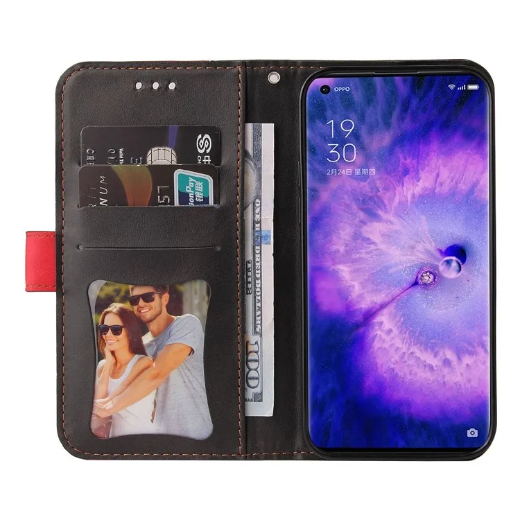 For Oppo Find X5 Protective Phone Cover, Dual-color Splicing Magnetic Clasp Stand Wallet PU Leather Case - Red