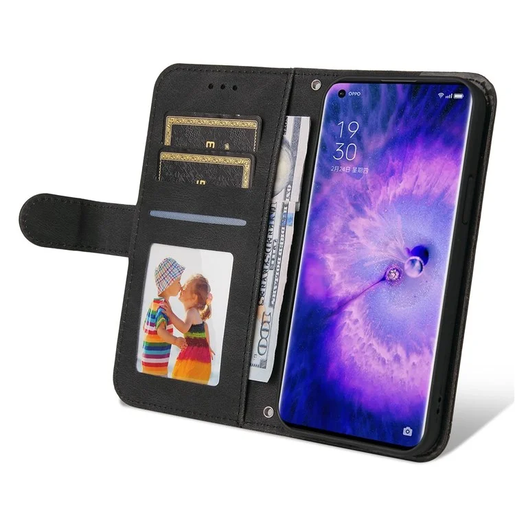 For Oppo Find X5 Tree Pattern Metal Button Leather Case Stand Wallet Skin-touch Phone Cover with Strap - Black