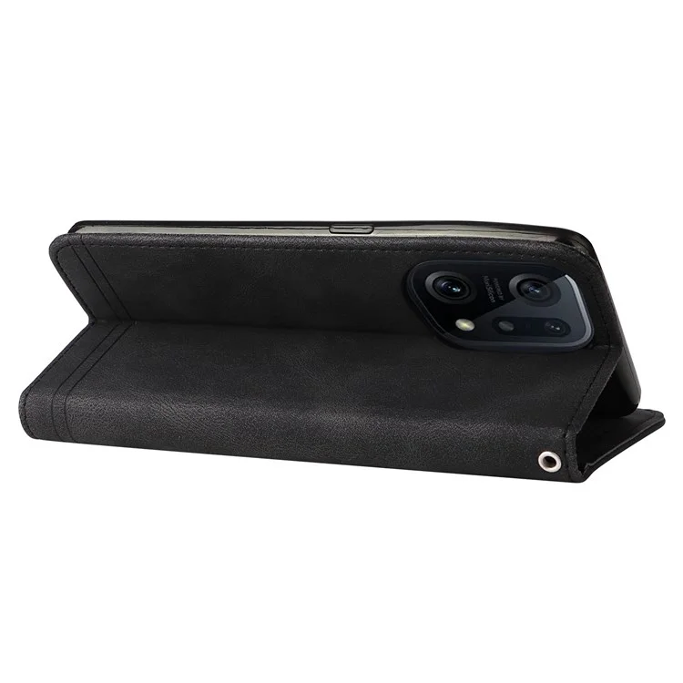 Per Oppo Find X5 Tree Pattern Metal Button Leather Case Stand Wallet Skin-touch Phone Cover con Tracolla - Nero