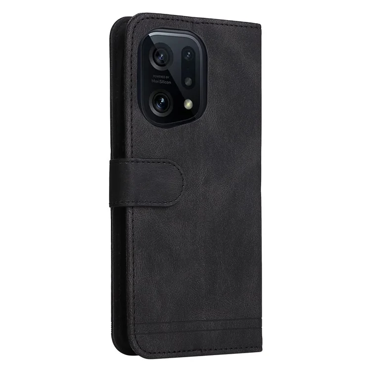 For Oppo Find X5 Tree Pattern Metal Button Leather Case Stand Wallet Skin-touch Phone Cover with Strap - Black