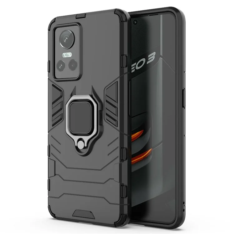 Pour Realme GT Neo3 Scratch-resistant Anti-drop Soft TPU + Hard PC Cover Ring Holder Kickstand Phone Case - Noir