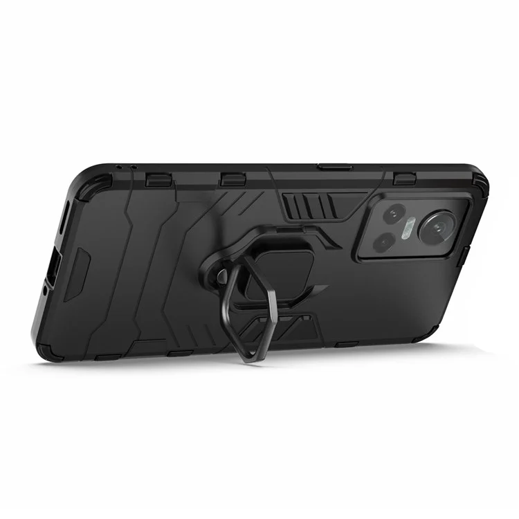 Pour Realme GT Neo3 Scratch-resistant Anti-drop Soft TPU + Hard PC Cover Ring Holder Kickstand Phone Case - Noir