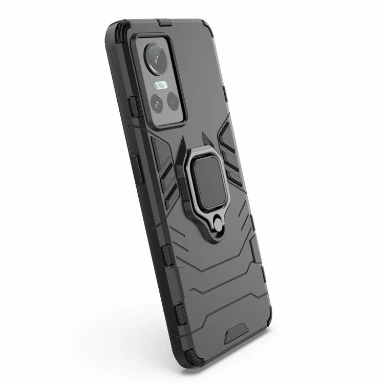 Pour Realme GT Neo3 Scratch-resistant Anti-drop Soft TPU + Hard PC Cover Ring Holder Kickstand Phone Case - Noir
