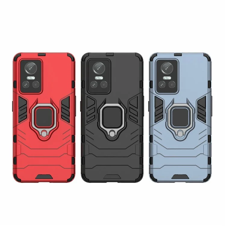 Pour Realme GT Neo3 Scratch-resistant Anti-drop Soft TPU + Hard PC Cover Ring Holder Kickstand Phone Case - Noir