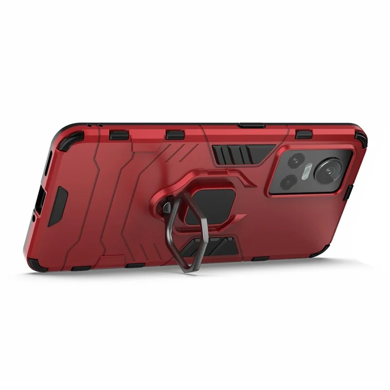 For Realme GT Neo3 Scratch-resistant Anti-drop Soft TPU + Hard PC Cover Ring Holder Kickstand Phone Case - Red