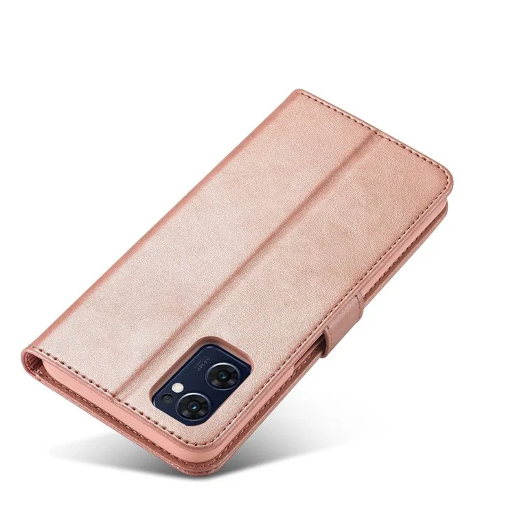 LC.IMEEKE Für Oppo Reno7 5G (Global)/Find X5 Lite strukturierter PU-Leder-Ständer-Geldbörsen-Handyhülle Folio Flip-Cover - Pink