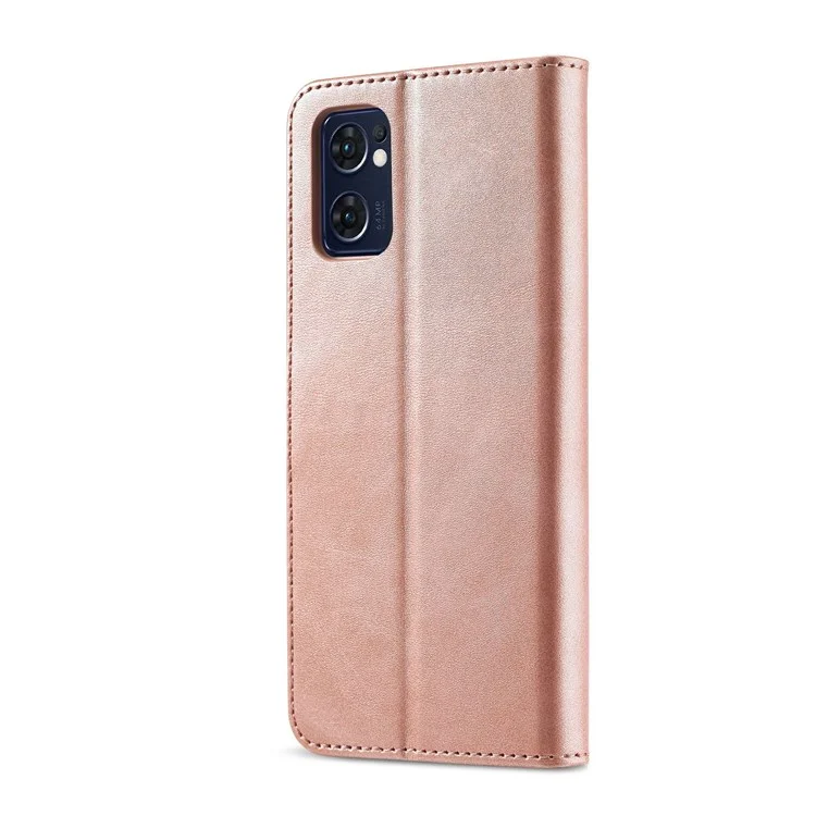 LC.IMEEKE Für Oppo Reno7 5G (Global)/Find X5 Lite strukturierter PU-Leder-Ständer-Geldbörsen-Handyhülle Folio Flip-Cover - Pink
