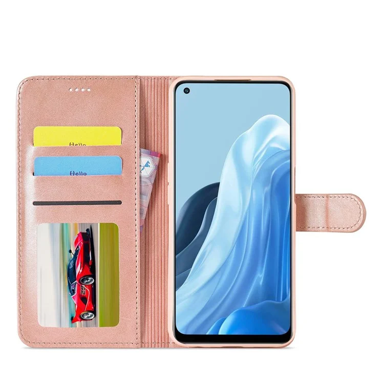 LC.IMEEKE Für Oppo Reno7 5G (Global)/Find X5 Lite strukturierter PU-Leder-Ständer-Geldbörsen-Handyhülle Folio Flip-Cover - Pink