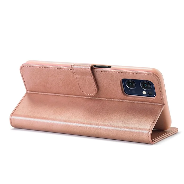 LC.IMEEKE Für Oppo Reno7 5G (Global)/Find X5 Lite strukturierter PU-Leder-Ständer-Geldbörsen-Handyhülle Folio Flip-Cover - Pink