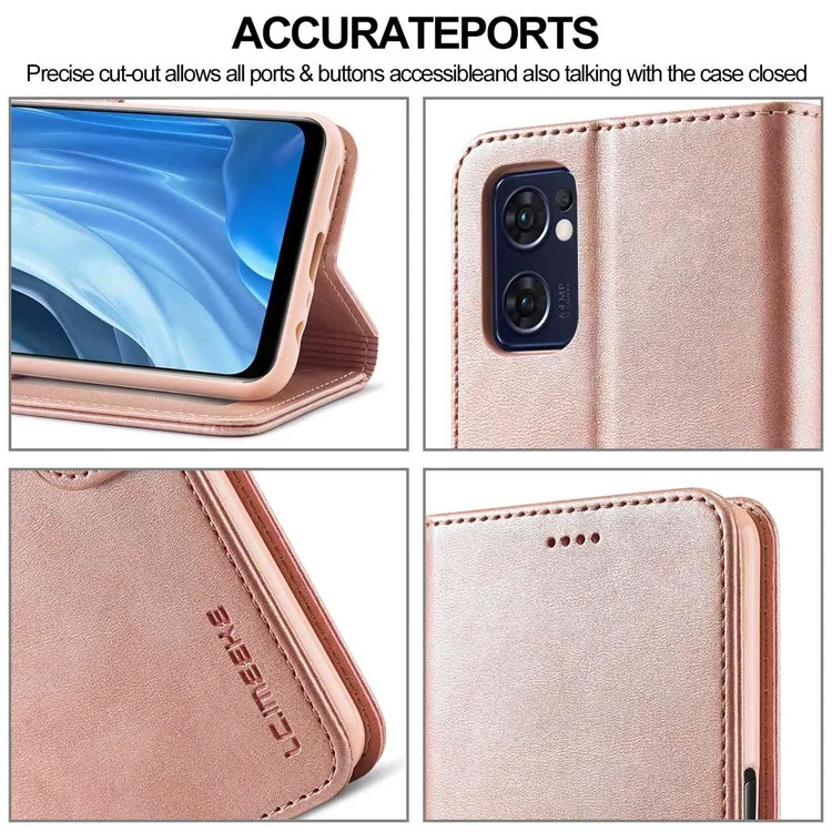 LC.IMEEKE Für Oppo Reno7 5G (Global)/Find X5 Lite strukturierter PU-Leder-Ständer-Geldbörsen-Handyhülle Folio Flip-Cover - Pink