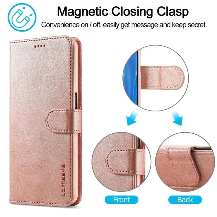 LC.IMEEKE Für Oppo Reno7 5G (Global)/Find X5 Lite strukturierter PU-Leder-Ständer-Geldbörsen-Handyhülle Folio Flip-Cover - Pink