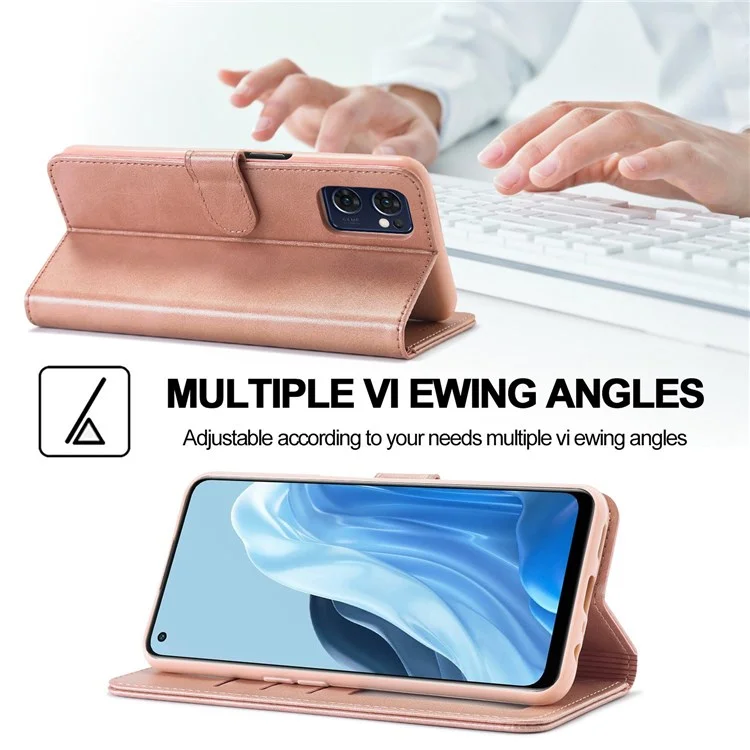 LC.IMEEKE Für Oppo Reno7 5G (Global)/Find X5 Lite strukturierter PU-Leder-Ständer-Geldbörsen-Handyhülle Folio Flip-Cover - Pink