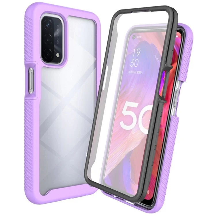 Funda híbrida de 3 en 1 para Oppo A54 5G/A74 5G Protección total Anti-caída Funda desmontable con protector de pantalla PET - Púrpura
