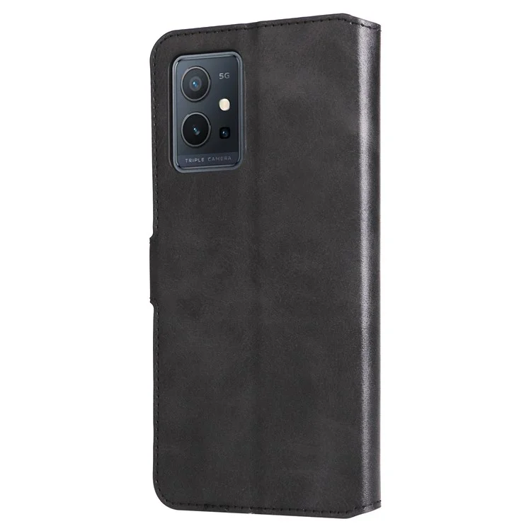 For vivo Y55 5G/Y75 5G/T1 5G/Y33s 5G/iQOO U5 5G Shockproof PU Leather Phone Case Magnetic Closure Wallet Stand Shell - Black