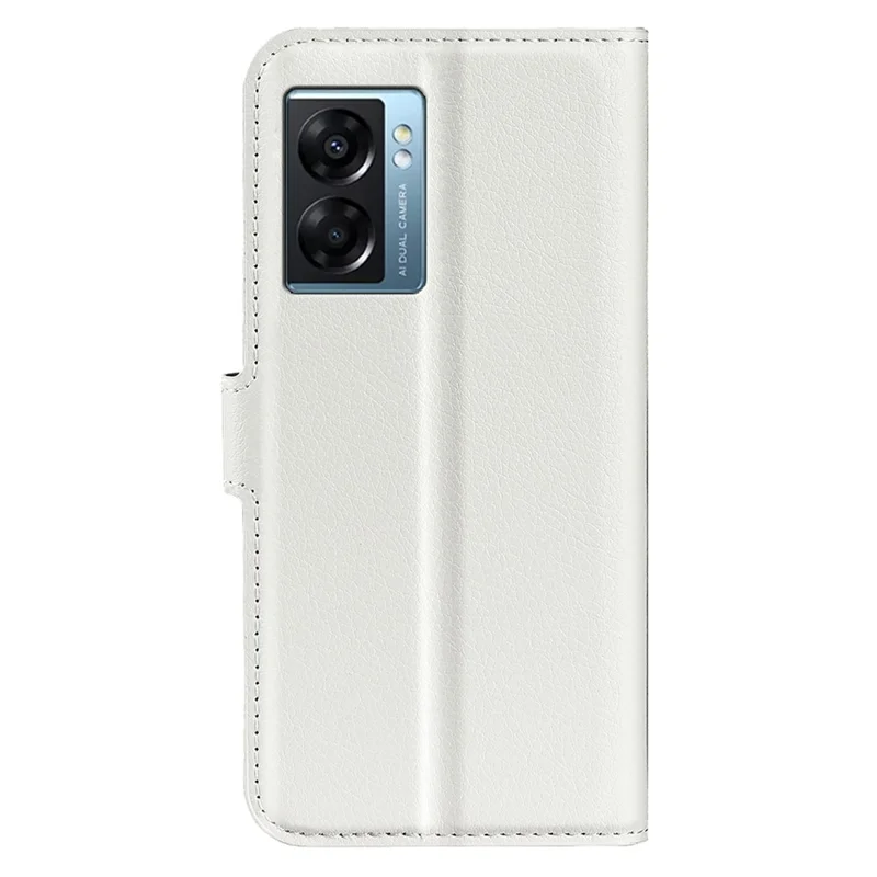 For Oppo A57 (2022) 5G / A77 5G Litchi Texture Magnetic Clasp Phone Cover PU Leather Stand Wallet Case - White