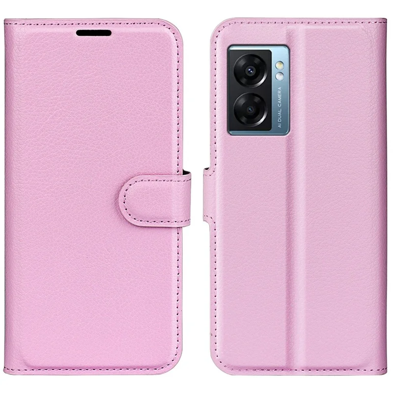 For Oppo A57 (2022) 5G / A77 5G Litchi Texture Magnetic Clasp Phone Cover PU Leather Stand Wallet Case - Pink