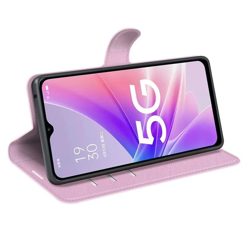 For Oppo A57 (2022) 5G / A77 5G Litchi Texture Magnetic Clasp Phone Cover PU Leather Stand Wallet Case - Pink