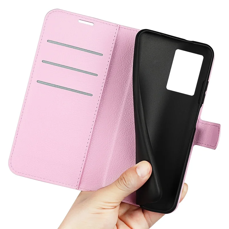 For Oppo A57 (2022) 5G / A77 5G Litchi Texture Magnetic Clasp Phone Cover PU Leather Stand Wallet Case - Pink