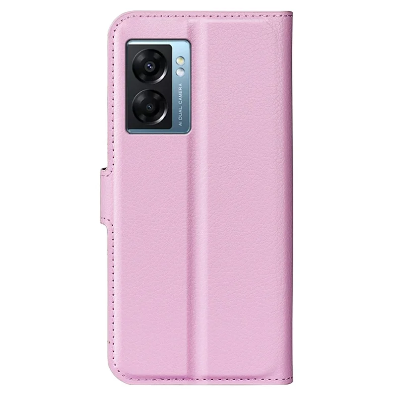 For Oppo A57 (2022) 5G / A77 5G Litchi Texture Magnetic Clasp Phone Cover PU Leather Stand Wallet Case - Pink