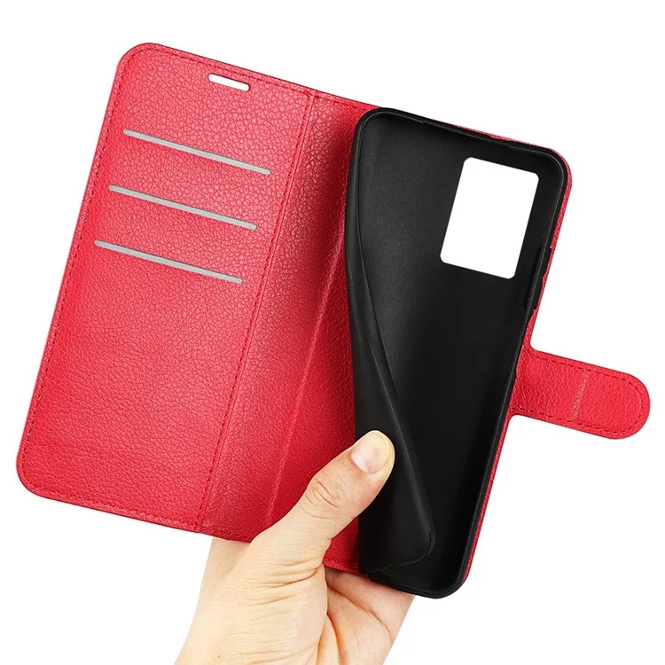 Per Oppo A57 (2022) 5G / A77 5G Litchi Texture Magnetica Copertura Del Telefono Copertura PU Paformazione Pullet - Rosso