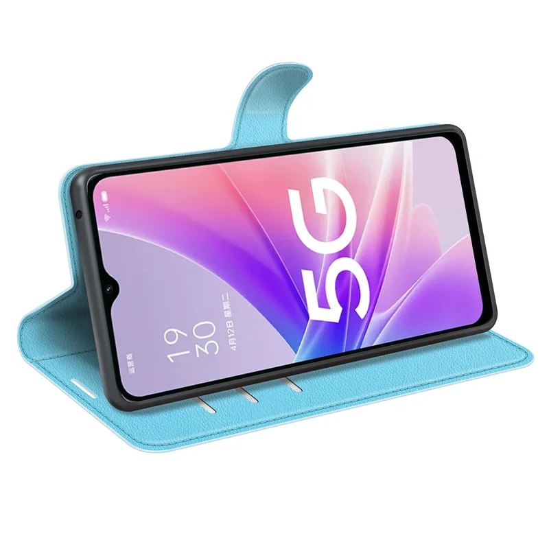 For Oppo A57 (2022) 5G / A77 5G Litchi Texture Magnetic Clasp Phone Cover PU Leather Stand Wallet Case - Blue