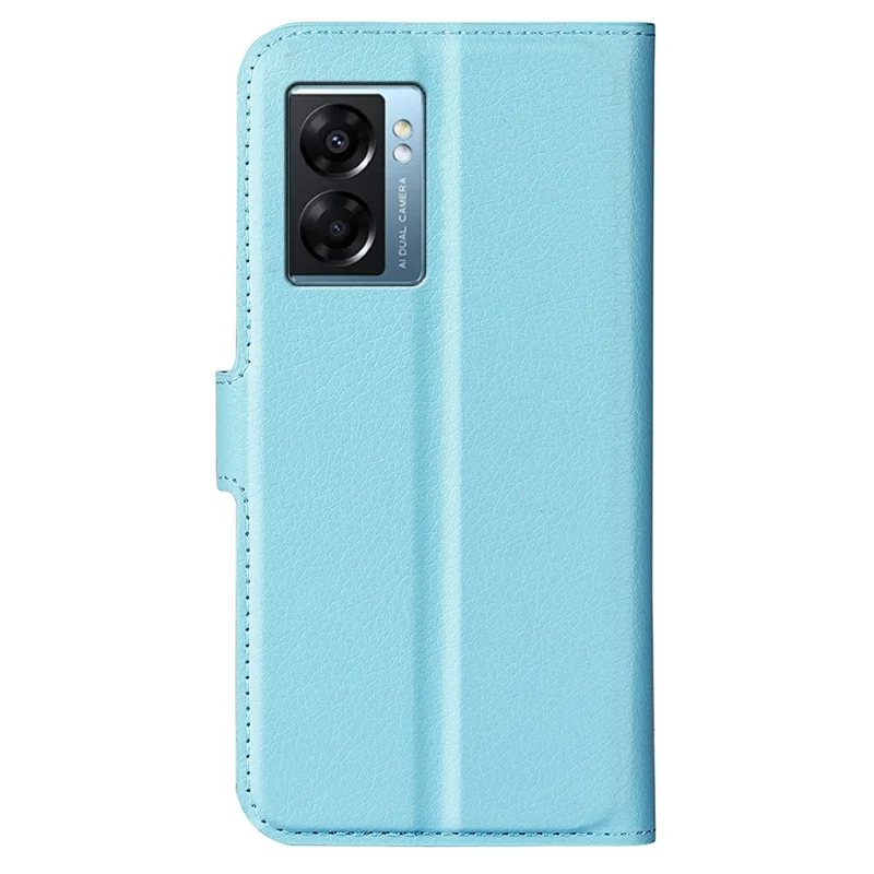 For Oppo A57 (2022) 5G / A77 5G Litchi Texture Magnetic Clasp Phone Cover PU Leather Stand Wallet Case - Blue