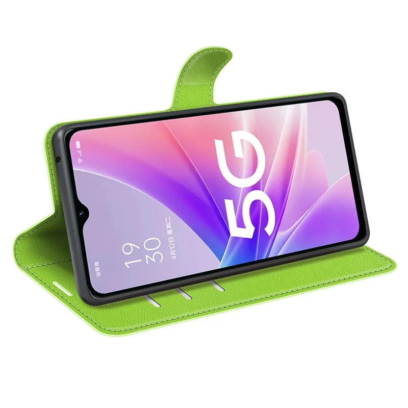 For Oppo A57 (2022) 5G / A77 5G Litchi Texture Magnetic Clasp Phone Cover PU Leather Stand Wallet Case - Green