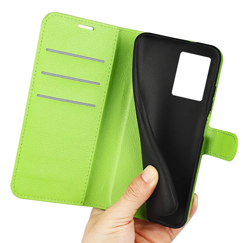 For Oppo A57 (2022) 5G / A77 5G Litchi Texture Magnetic Clasp Phone Cover PU Leather Stand Wallet Case - Green