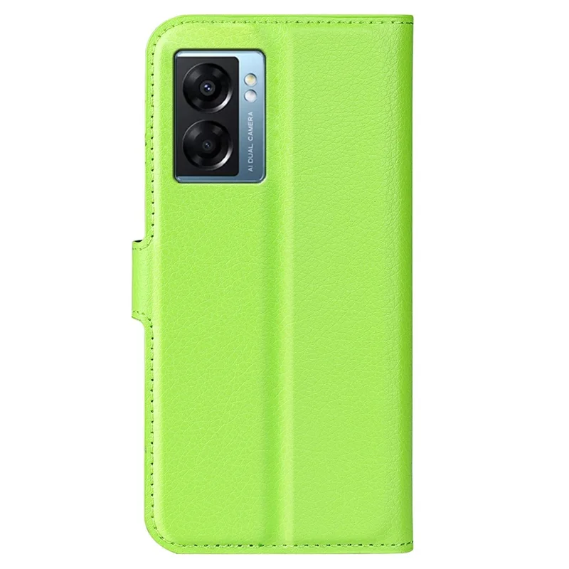 For Oppo A57 (2022) 5G / A77 5G Litchi Texture Magnetic Clasp Phone Cover PU Leather Stand Wallet Case - Green