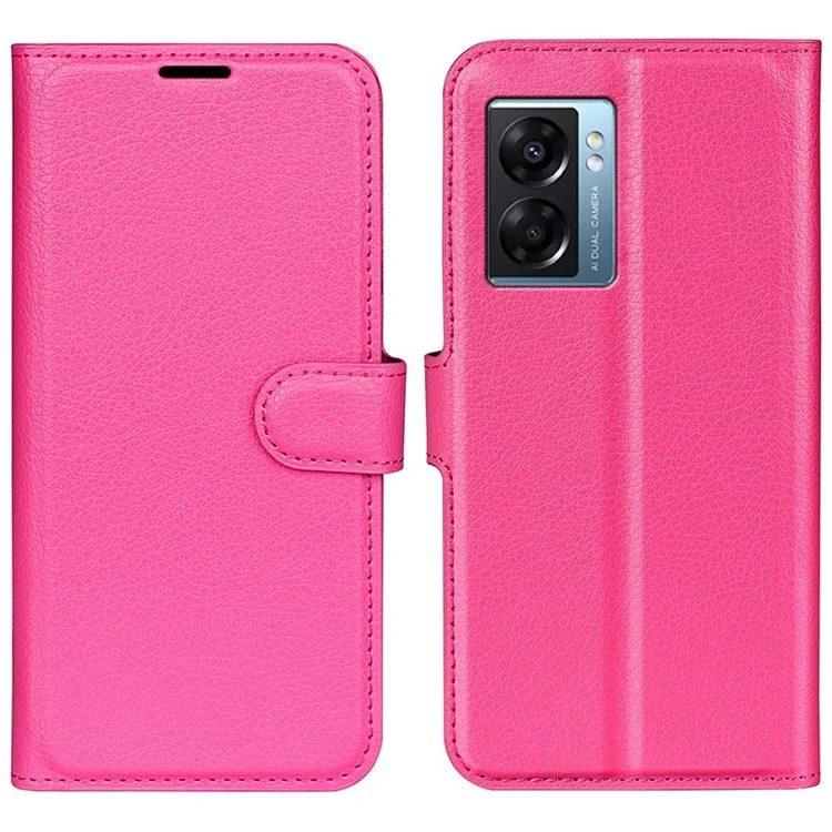 For Oppo A57 (2022) 5G / A77 5G Litchi Texture Magnetic Clasp Phone Cover PU Leather Stand Wallet Case - Rose