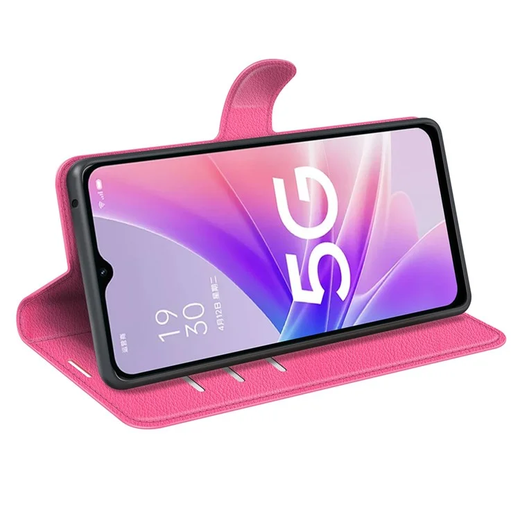 For Oppo A57 (2022) 5G / A77 5G Litchi Texture Magnetic Clasp Phone Cover PU Leather Stand Wallet Case - Rose