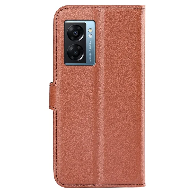 Pour Oppo A57 (2022) 5G / A77 5G Litchi Texture Magnétique Couvre de Téléphone pu le Cuir Support de Porte - Brun