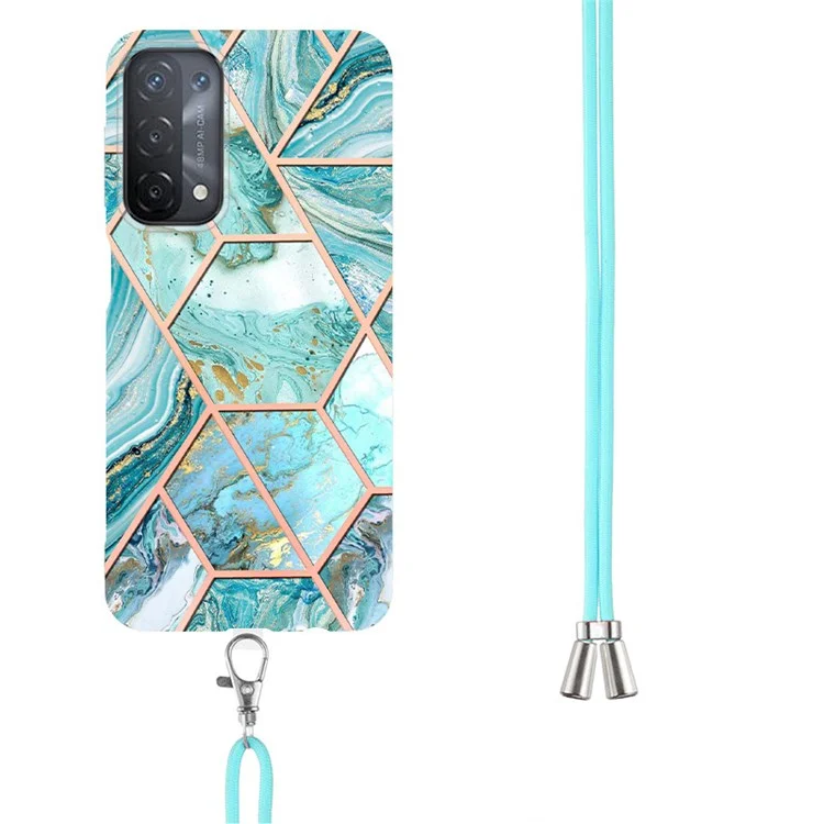 Capa de Telefone YB IMD Series-5 Slim Lightweight TPU para Oppo A74 5G/A93 5G/A54 5G/A93s 5G, Efeito de Eletrodeposição Brilhante IMD IML Padrão de Mármore, Capa Flexível de Telefone com Cordão Ajustável - Azul