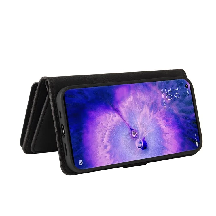 Pour Oppo Find X5 Pro KT Multi-fonctionnel Série-2 Coque de téléphone en cuir PU antichoc avec support, plusieurs fentes pour cartes et poche zippée - Noir