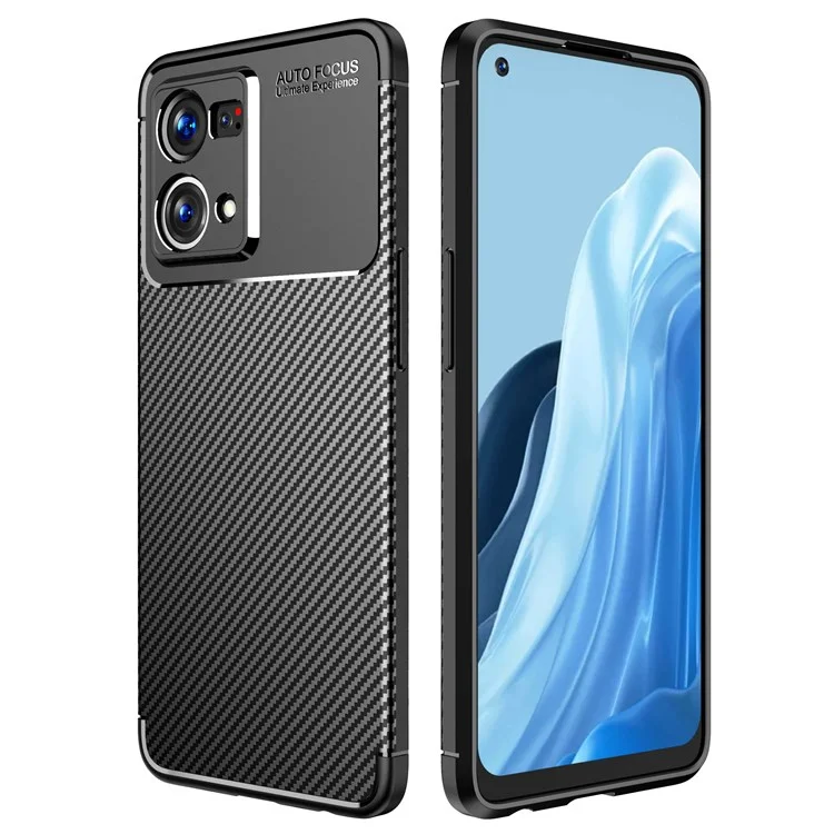 Für Oppo Reno7 4G/F21 Pro 4G Soft TPU Carbonfaser Textur Rückseite Abdeckung Präzise Ausschnitte Kameraschutz Schockdelie Telefonhülle - Schwarz