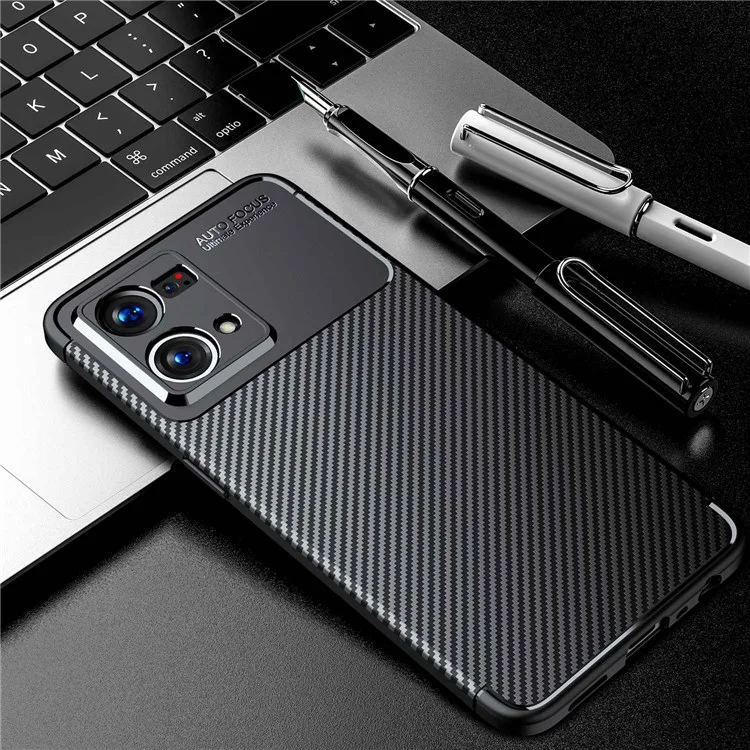 Для Oppo Reno7 4G/F21 Pro 4G Мягкий TPU-чехол с текстурой под углеродное волокно с точными вырезами для защиты камеры, ударопрочный чехол для телефона - черного цвета