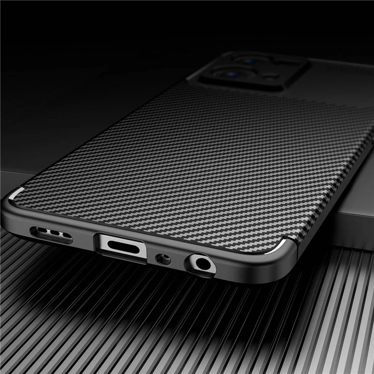 Для Oppo Reno7 4G/F21 Pro 4G Мягкий TPU-чехол с текстурой под углеродное волокно с точными вырезами для защиты камеры, ударопрочный чехол для телефона - черного цвета