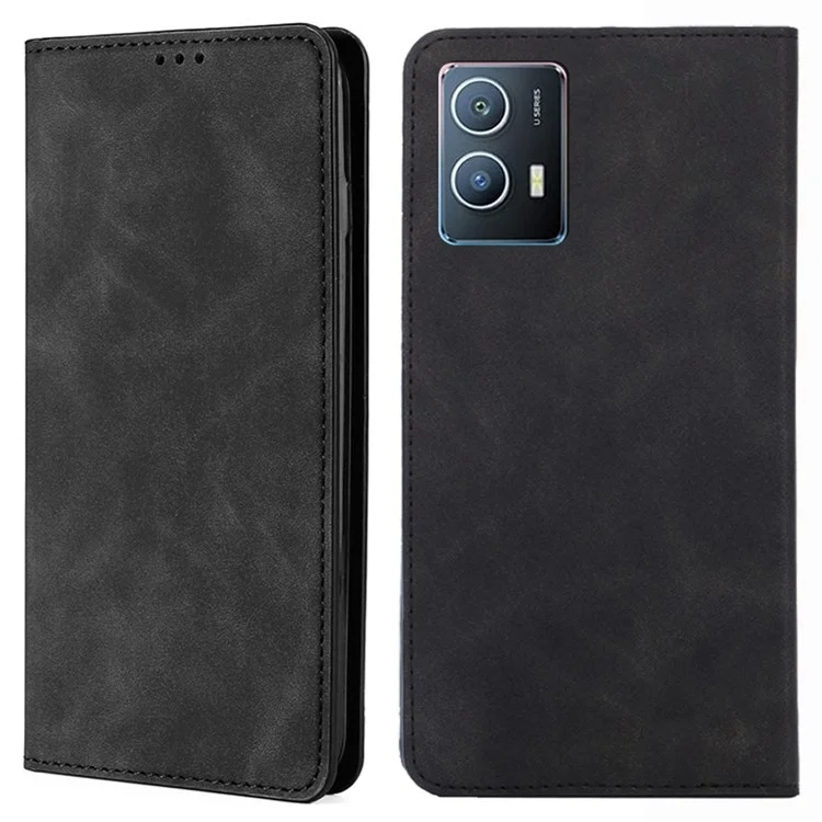 Para Vivo Iqoo U5 5G Skin-touch Feeling PU Leather Folio Folio Case Stand Card Stab - Negro