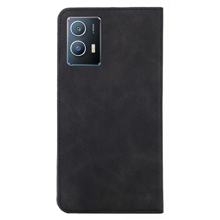 Para Vivo Iqoo U5 5G Skin-touch Feeling PU Leather Folio Folio Case Stand Card Stab - Negro