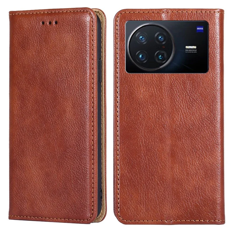 For vivo X Note 5G PU Leather Shockproof Case Wallet Style Magnetic Book Auto Closed Drop-proof Stand Phone Shell - Brown