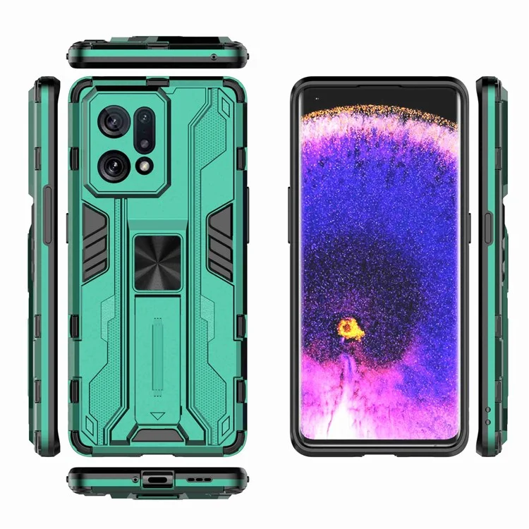 For Oppo Find X5 Heavy Duty Hard PC Soft TPU Rugged Hybrid Protective Case Shockproof Kickstand Back Cover - Green