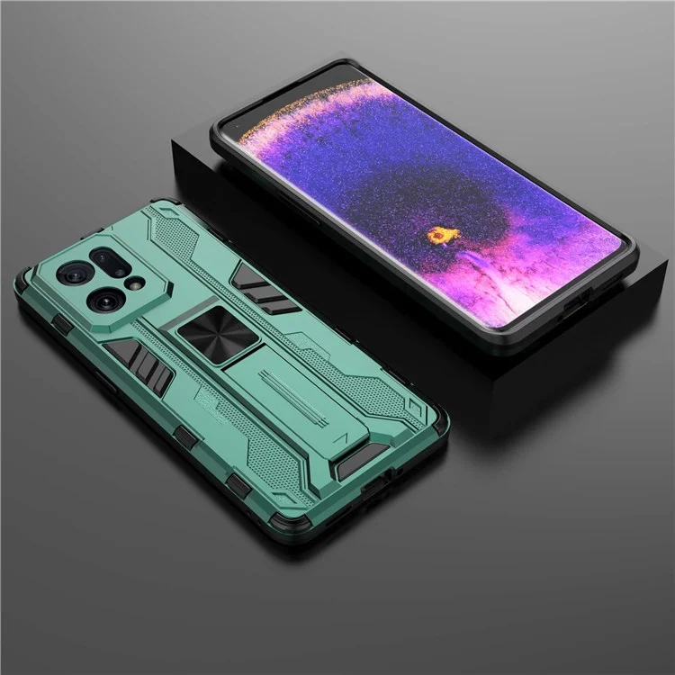 For Oppo Find X5 Heavy Duty Hard PC Soft TPU Rugged Hybrid Protective Case Shockproof Kickstand Back Cover - Green