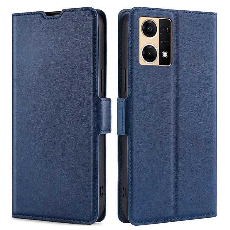 Для Oppo Reno7 4G/F21 Pro 4G Хорошо защищенный боковой магнитный замок Ультратонкий чехол для телефона из искусственной кожи Держатель для карт Функция подставки Чехол - Синий
