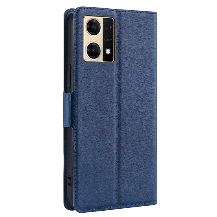 Для Oppo Reno7 4G/F21 Pro 4G Хорошо защищенный боковой магнитный замок Ультратонкий чехол для телефона из искусственной кожи Держатель для карт Функция подставки Чехол - Синий