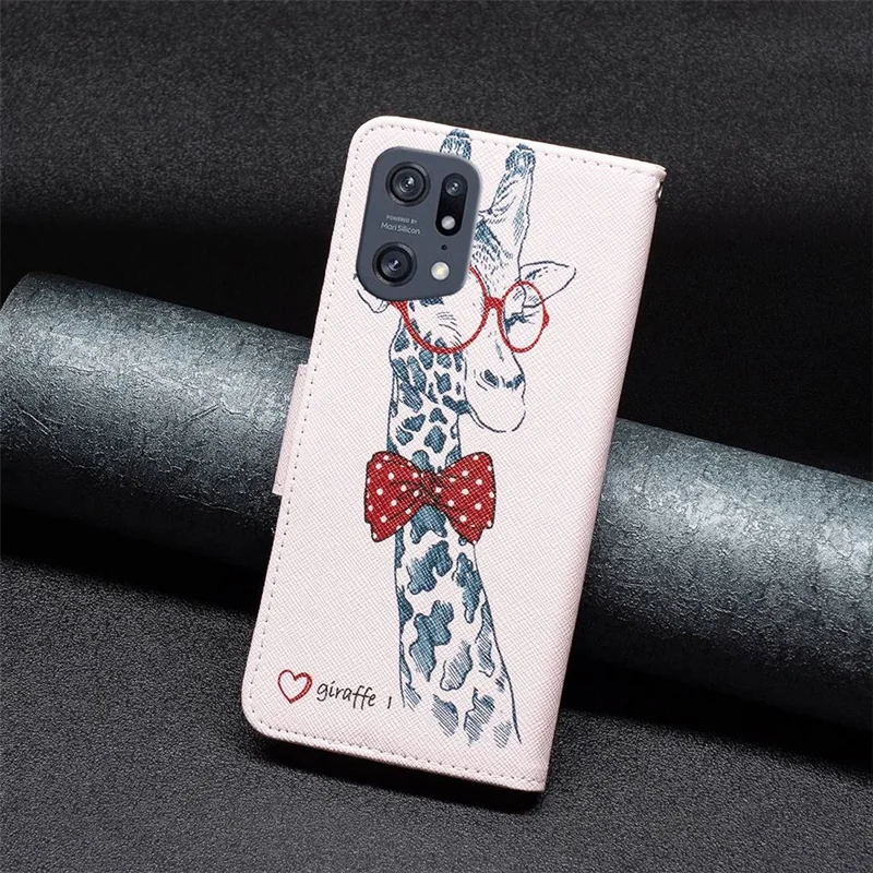 For Oppo Find X5 Pro Phone Case Pattern Printing PU Leather Wallet Stand Cover - Giraffe