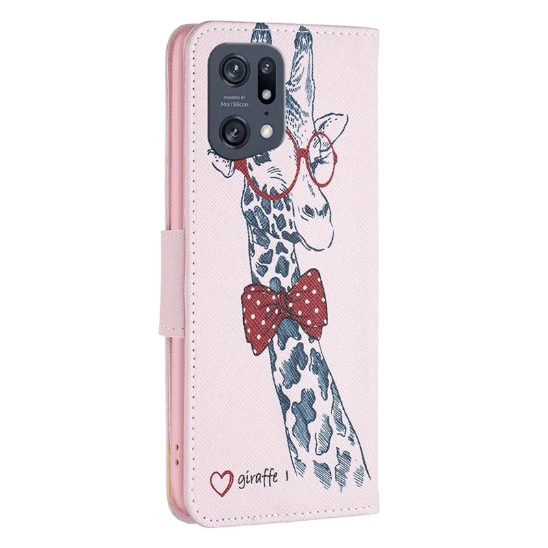 For Oppo Find X5 Pro Phone Case Pattern Printing PU Leather Wallet Stand Cover - Giraffe